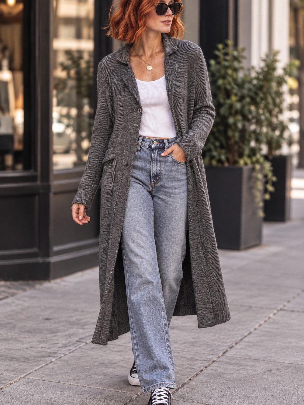 🩶MAKE OFFER🩶 Free People Long Gray Knit Duster Cardigan Fall Jacket Coat Sz MED